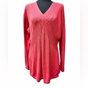 Monterey Bay Elegant Rose V-Neck Front basket weave pattern Sweater Size XL
